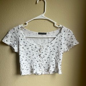 Brandy Melville white crop top with blue roses. Barely worn, One size fits all